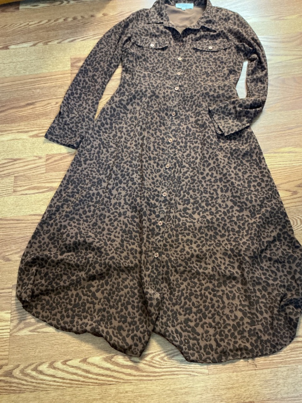 Lucky Brand Black & Copper Animal Print Chiffon Button Down Dress Size M